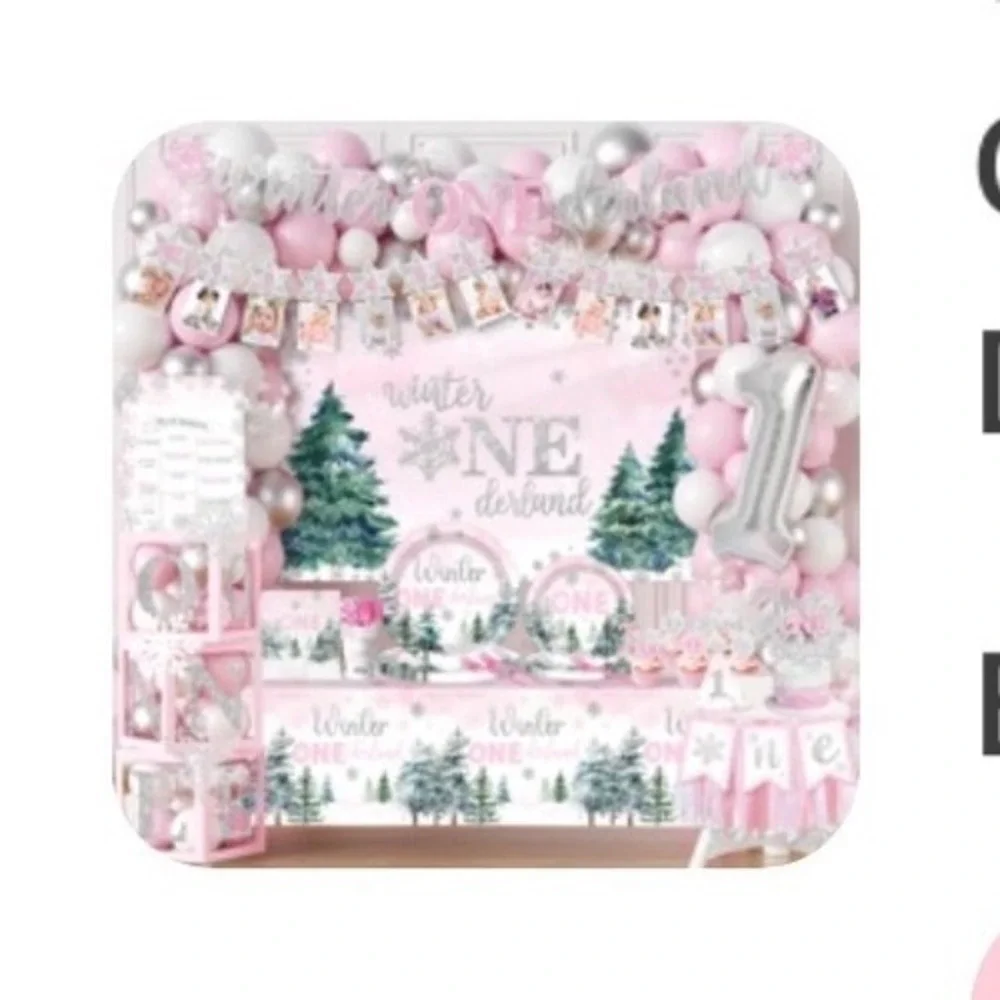 Winter Onederland 1st Birthday Decorations‎ Pink Snowflake Party Supplies Set